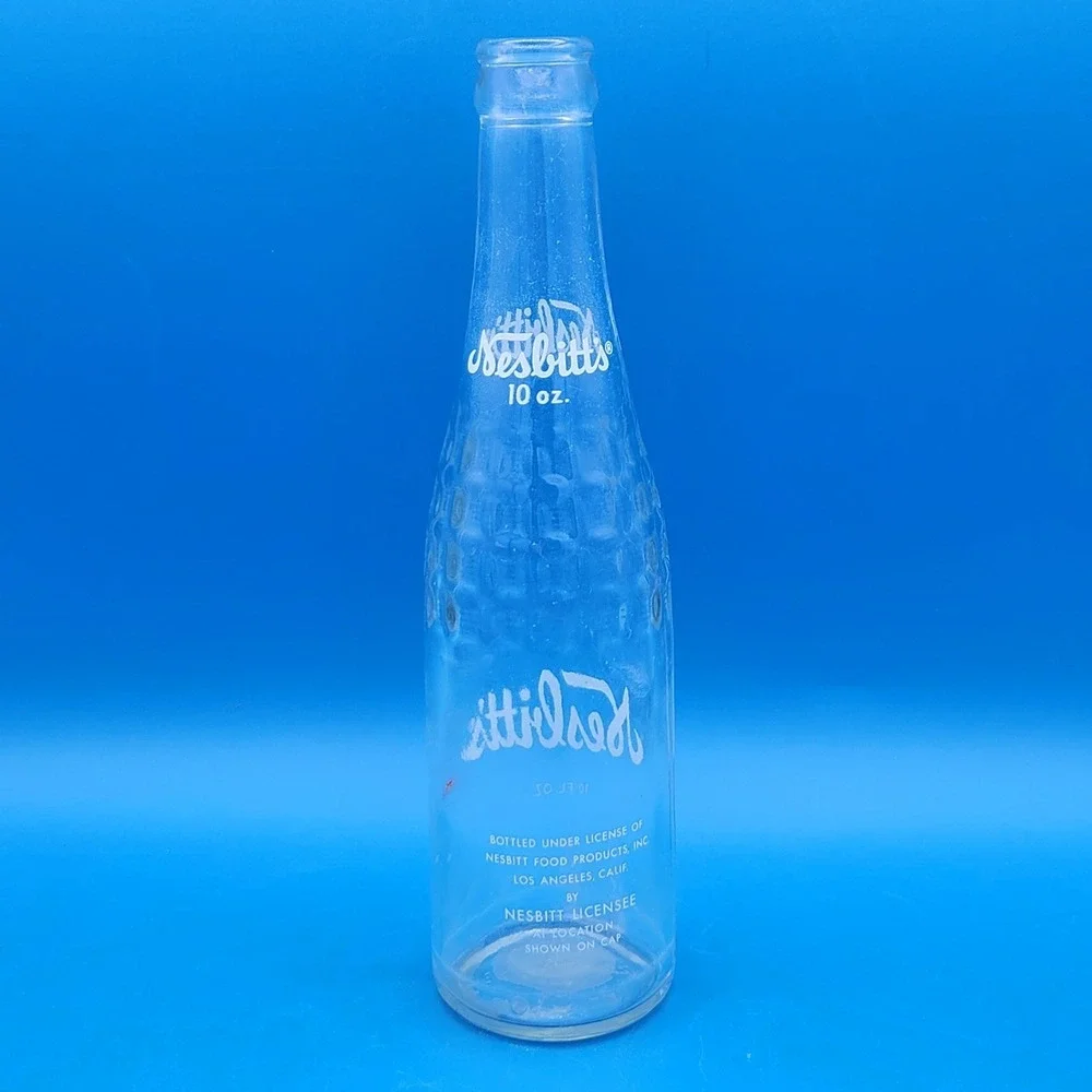 Vintage 1951's 10 oz Nesbitt's Quilted Texture Soda Bottle Clear White Lettering